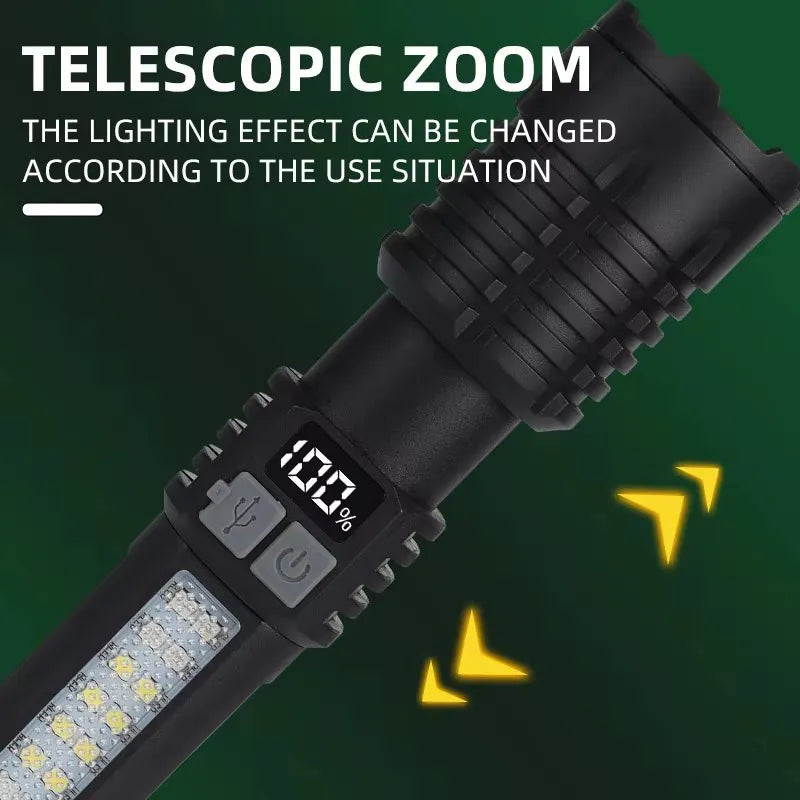 Power LED Flashlight Powerful TYPE-C Rechargeable COB Side Light Zpaxo
