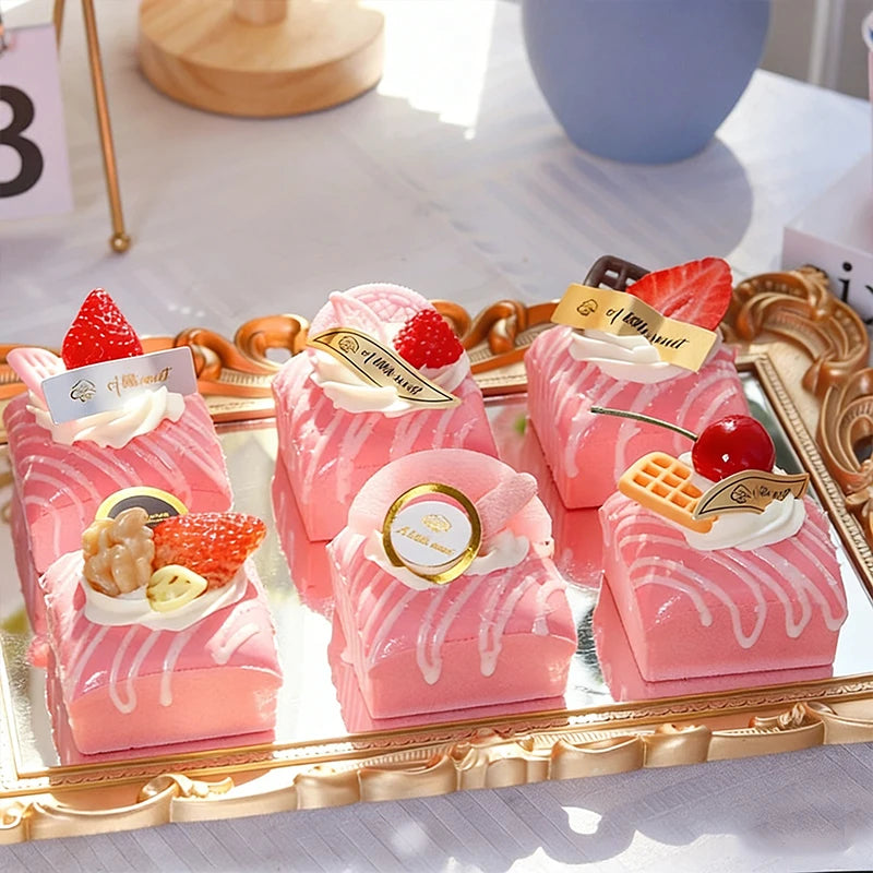 Realistic Artificial Cake Fake Model Pink Simulation Dessert Zpaxo 6pcs Square Cake