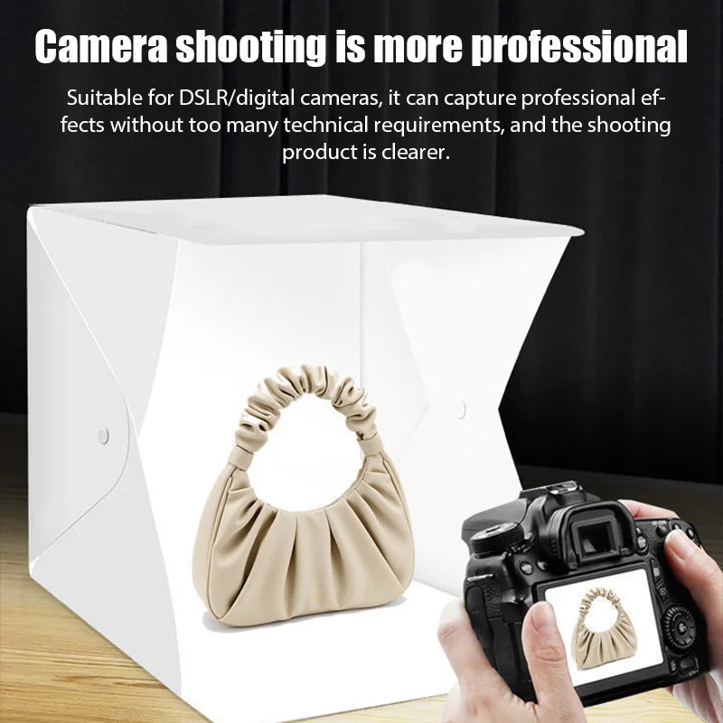 Folding Photo Studio Booth Softbox Small LED Lights Portable Folding Light Box Photo Props Double Light Strip 6 Color Backdrop Zpaxo