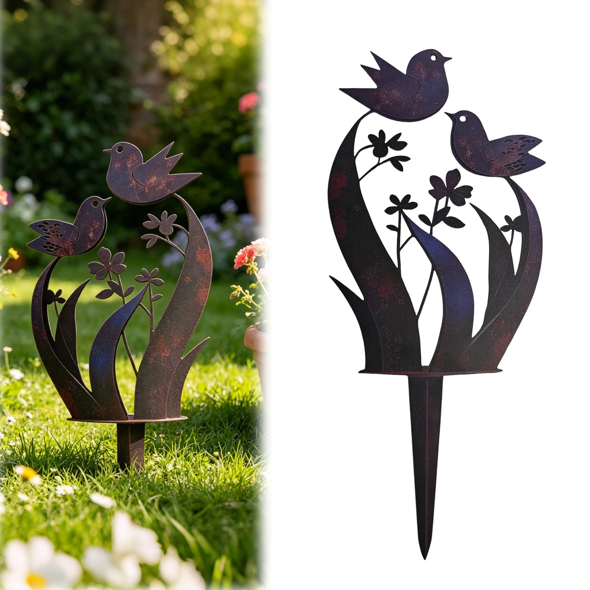 Wrought Iron Flower Decoration Ground Inserts Decorative Yard Sign Zpaxo