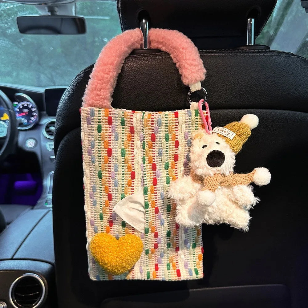 Hanging Car Mounted Garbage Bin Love pattern Large Capacity Vehicle Trash Bin Cute Creative Auto Seat Back Storage Bag Zpaxo Tissue bag-Yellow