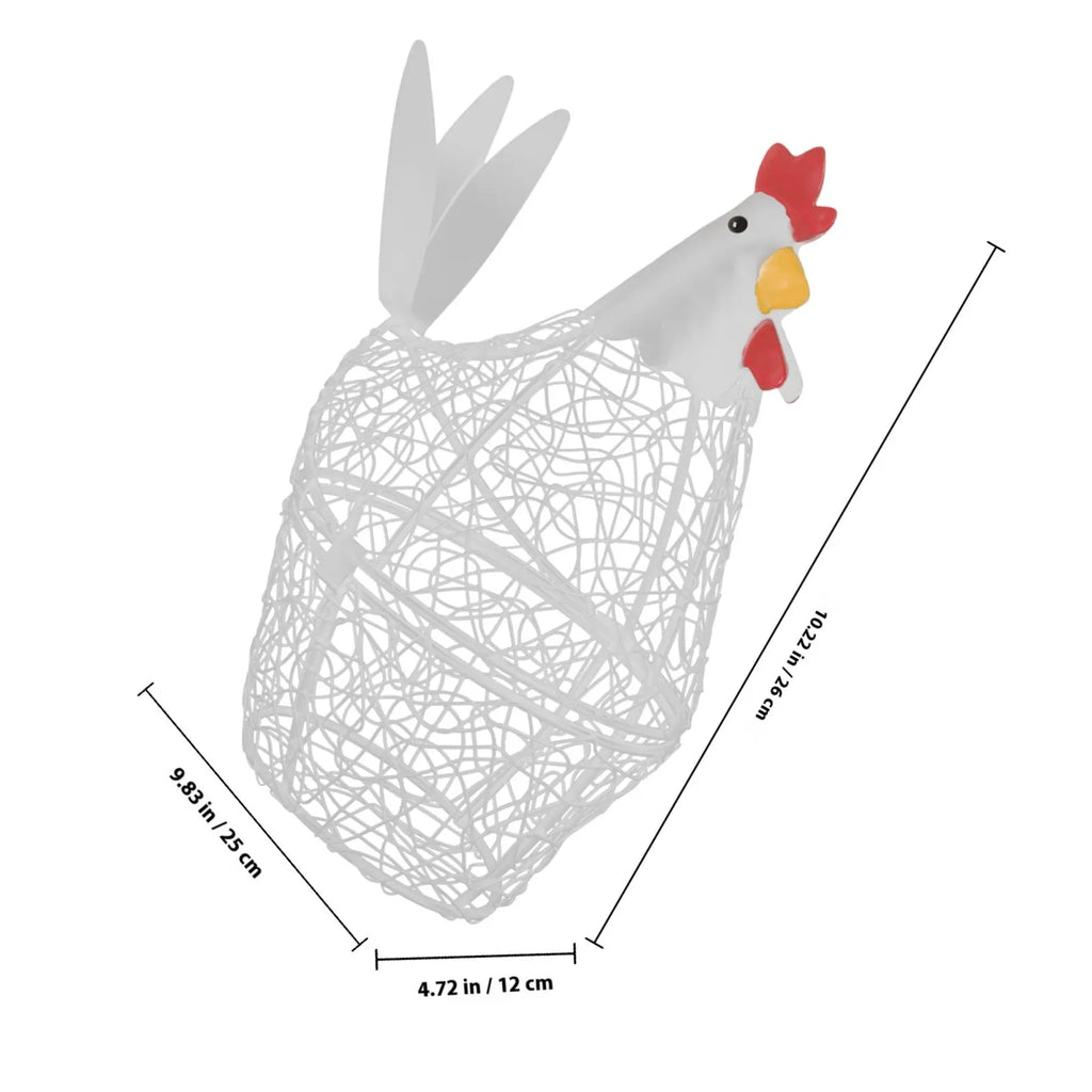 Creative Hen Shape Egg Storage Basket Decorative Metal Wire Kitchen Zpaxo White