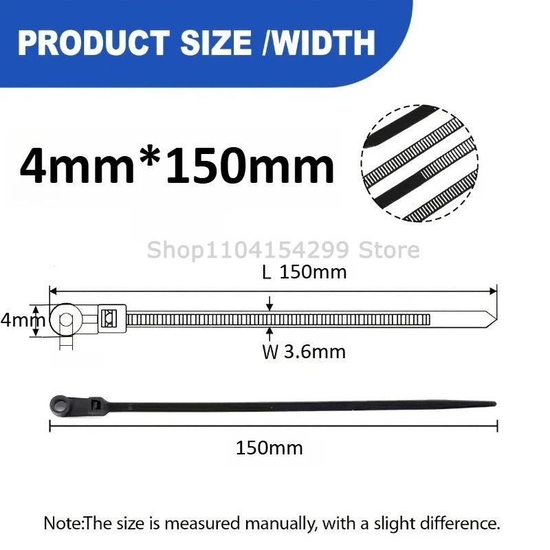 100-1000PCS Screw Hole Cable Ties Nylon Cable Ties Reusable Fixed Self-locking Cord Ties Straps Fastening Loop Office Organizer Zpaxo
