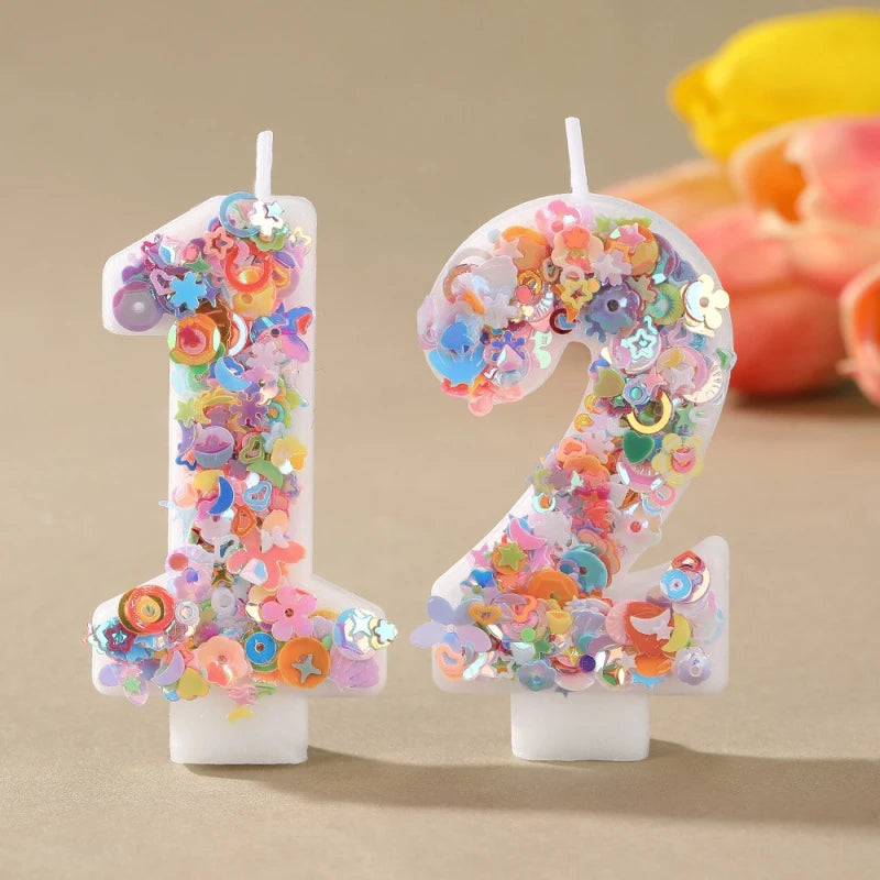 Sequined Flower Number Birthday Candles 0-9 Party Cake Decorations Zpaxo