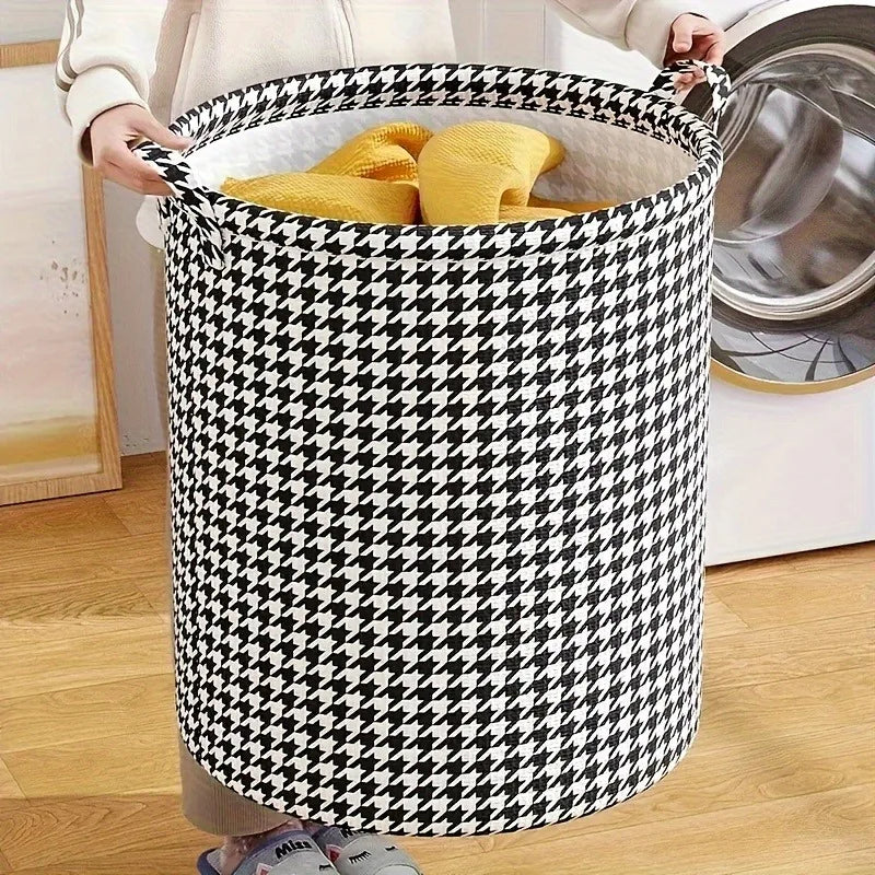 Foldable Checkered Storage Basket Black White Durable Fabric Laundry Zpaxo
