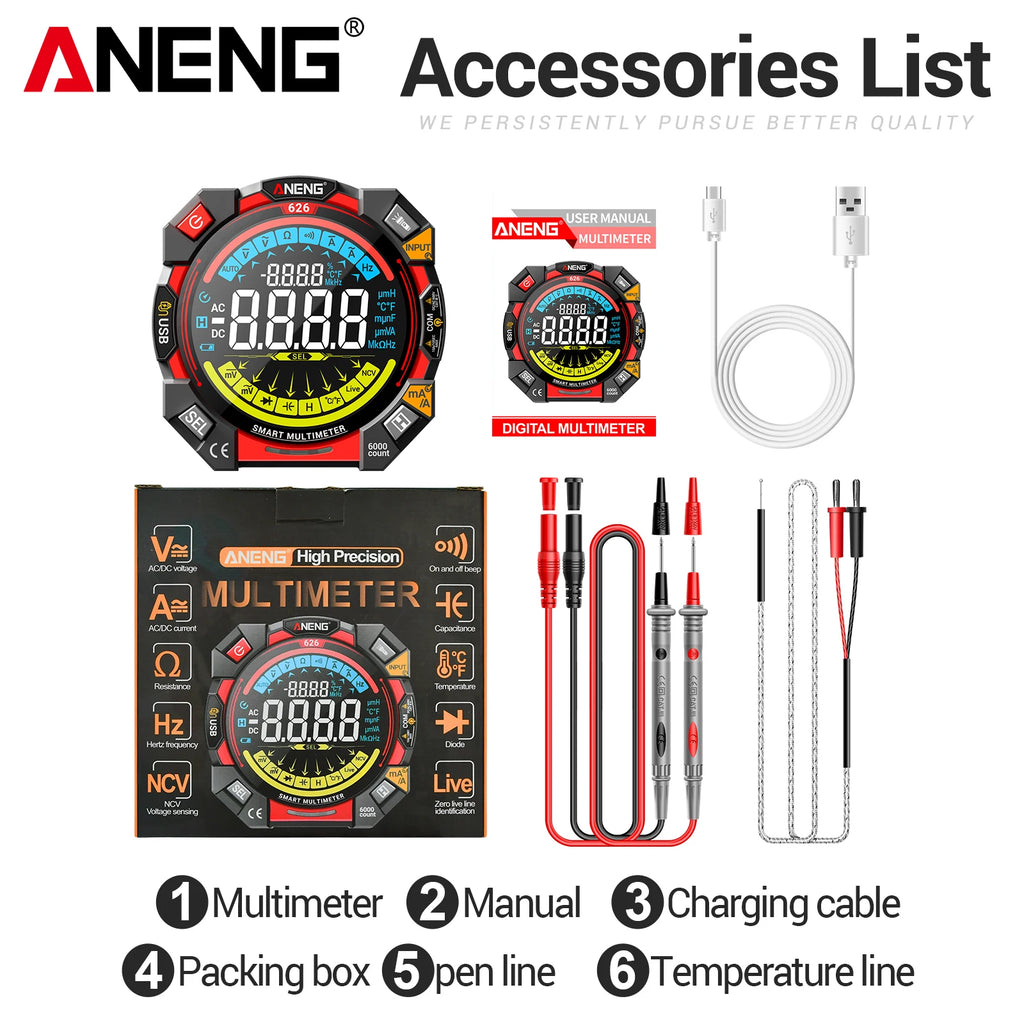 NCV Flashlight Rechargeable ANENG 626 6000 Counts VA Screen Voltage Zpaxo