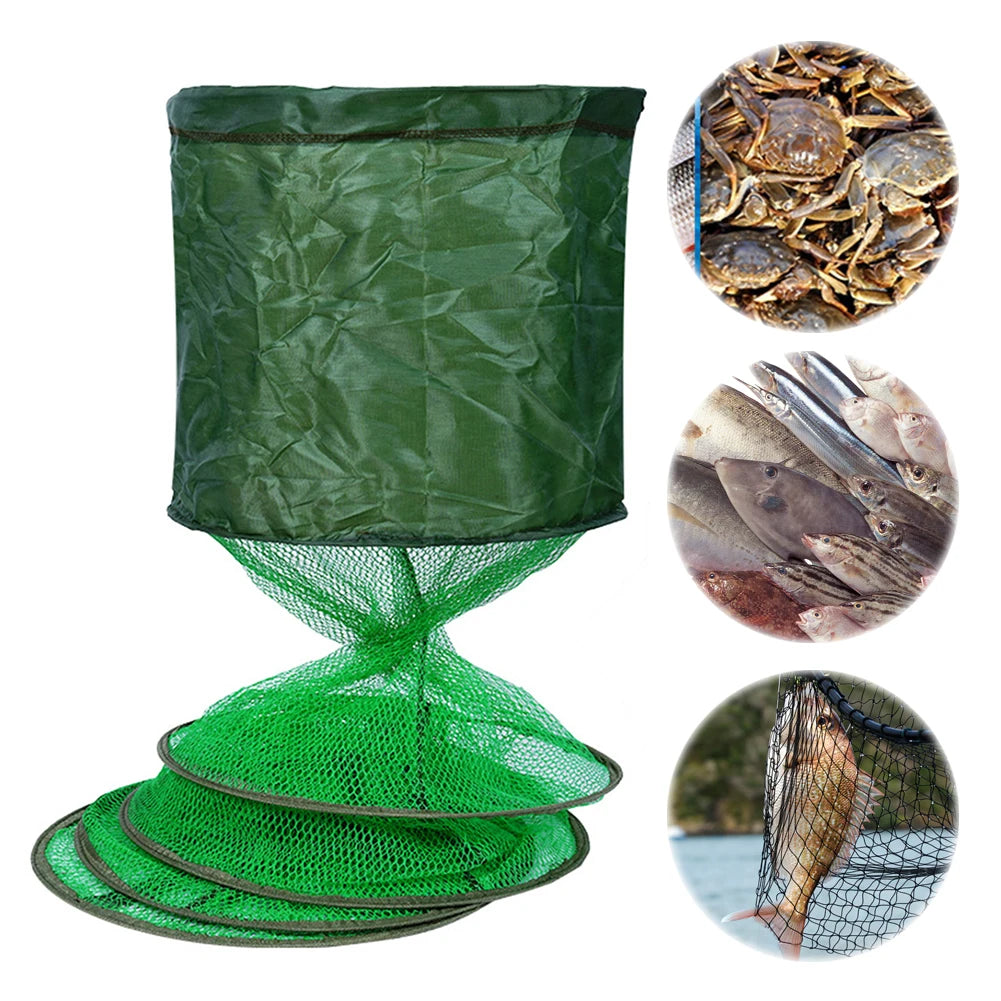 Telescopic Fyke Net Stainless Steel Ring Fishing Basket Portable Fish Zpaxo