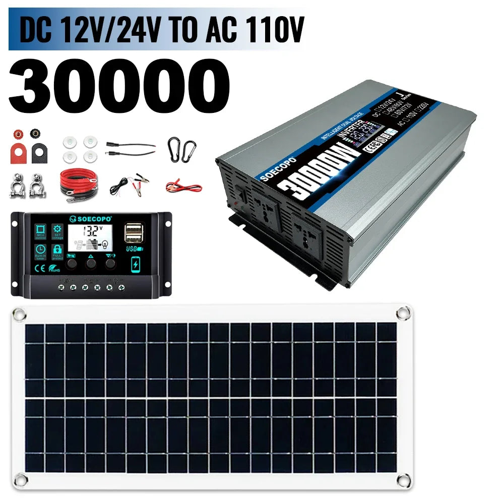 SOECOPO 30000W Solar System Inverter 2 Sockets Dual Voltage Input 12V Zpaxo 12V 24V To 110V 60Hz