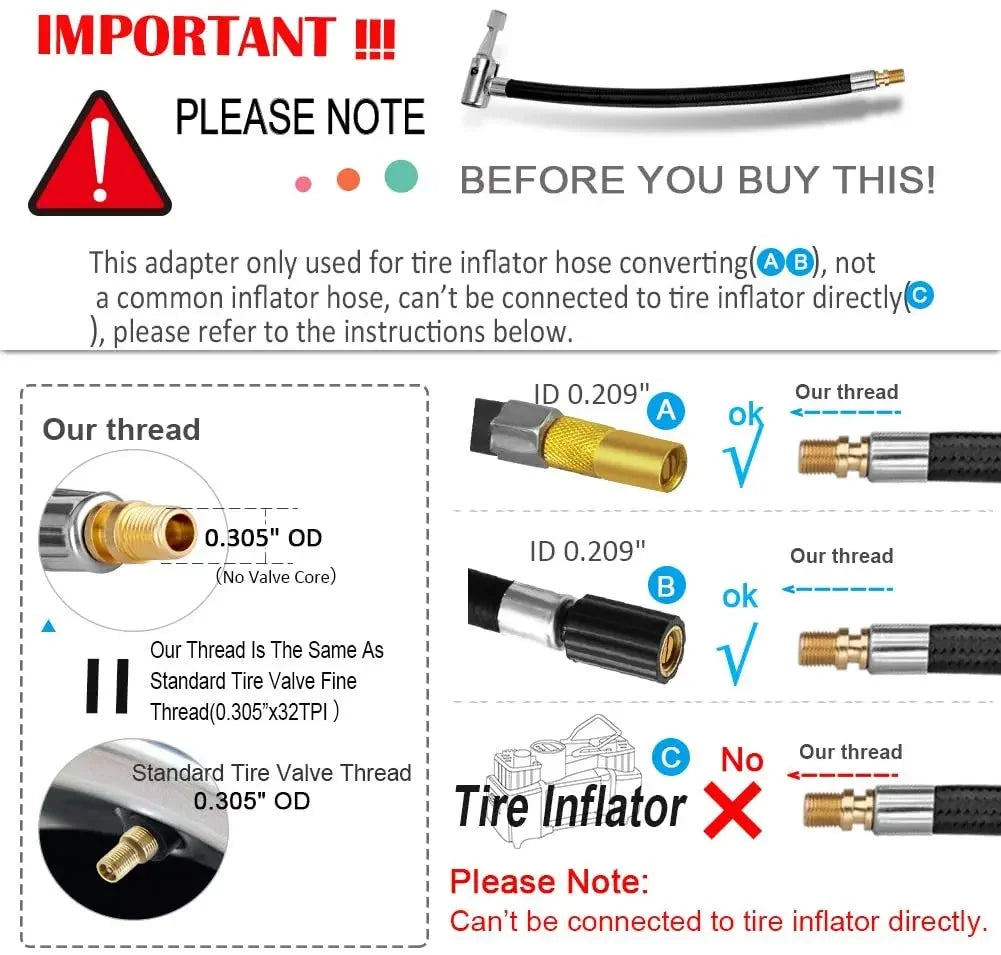 Car Tire Inflator Extension Tube Quick Inflation Chuck Hose Air Pump Zpaxo