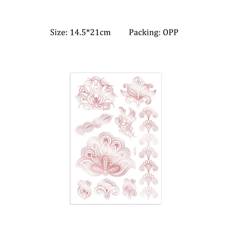 Waterproof Temporary Tattoo Sticker Flower Mandala Henna Rose Gold Zpaxo Rose Gold 006