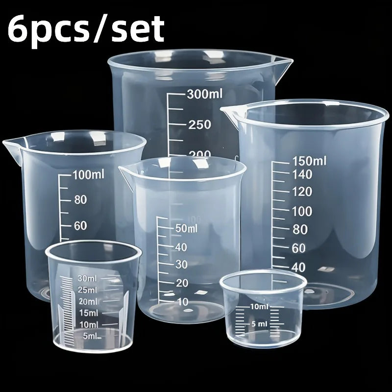 Different Sizes Plastic Measuring Cups Scales Transparent Lab Beakers Zpaxo 6pcs measuring glass