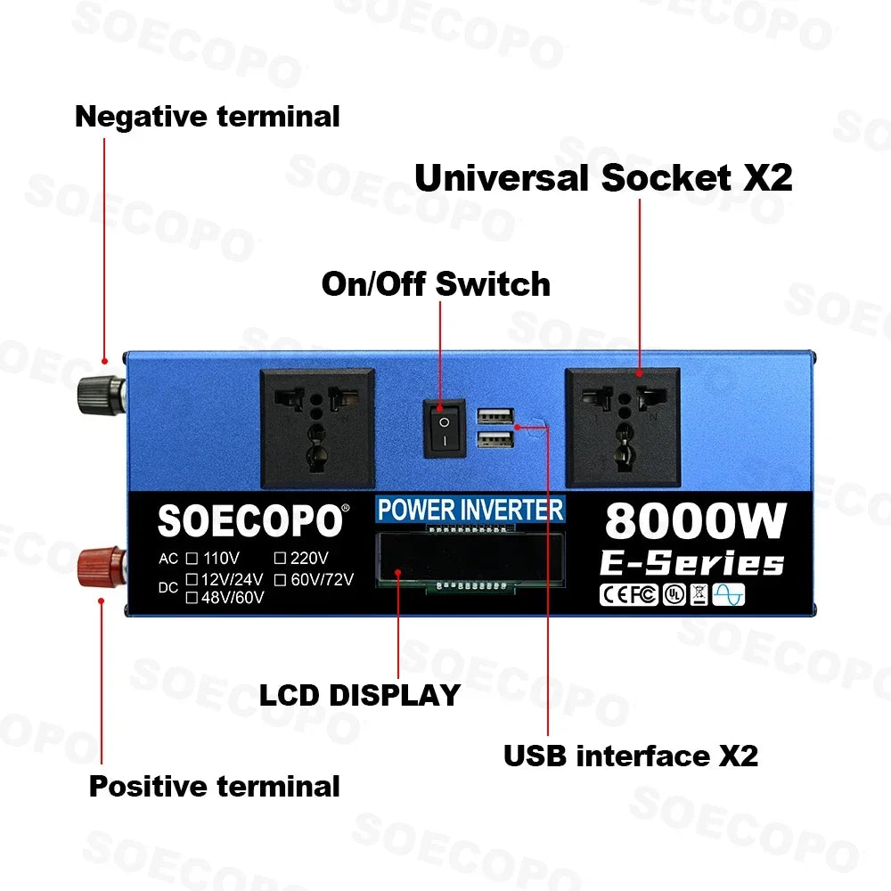 SOECOPO 8000W Solar System DC12V to AC110V/220V 100A MPPT Controller 300W Panel Intelligent Inverter for Home RV Camping CE ROSH Zpaxo