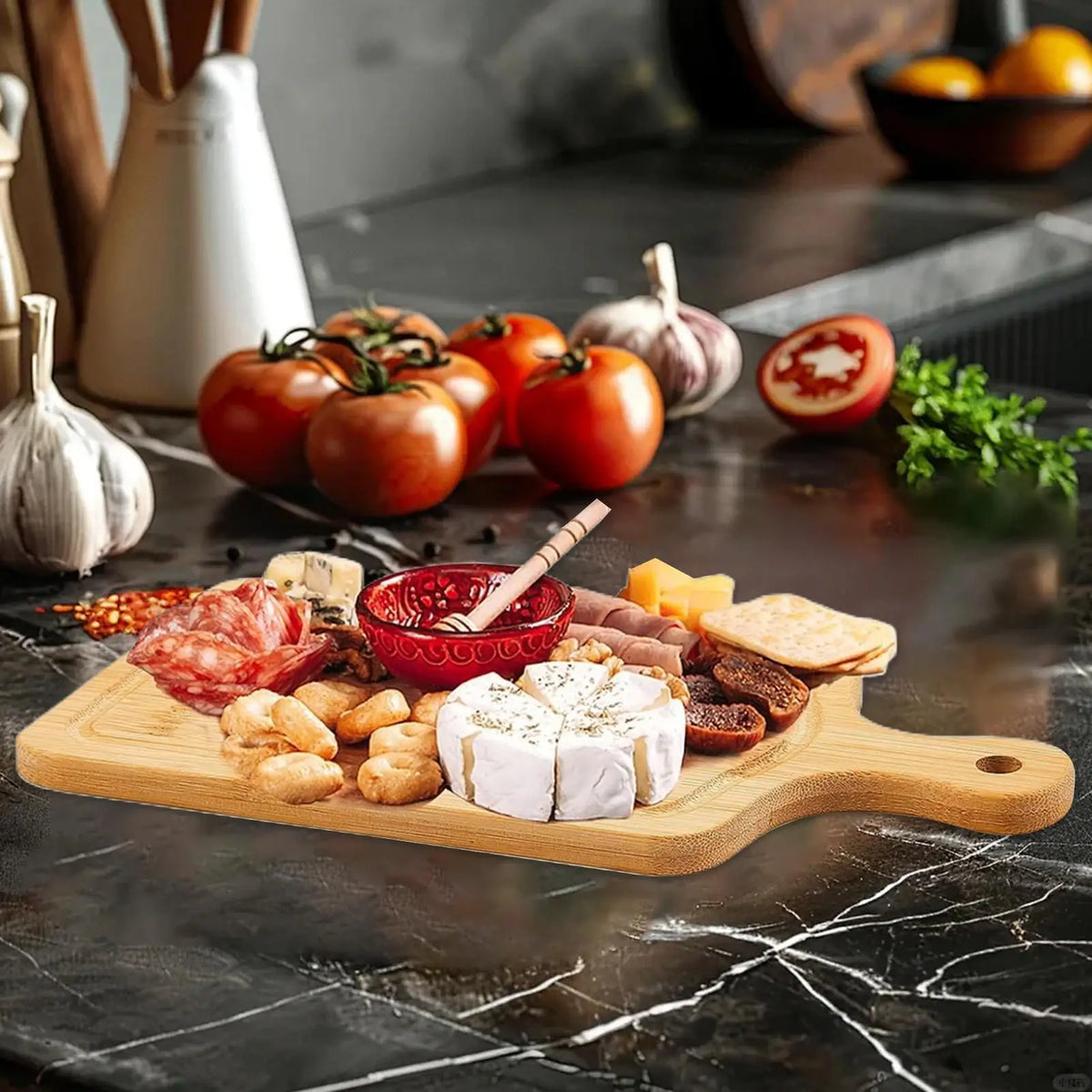 Charcuterie Board Cheese Servers Wooden Square Meat Tray Cutlery Zpaxo