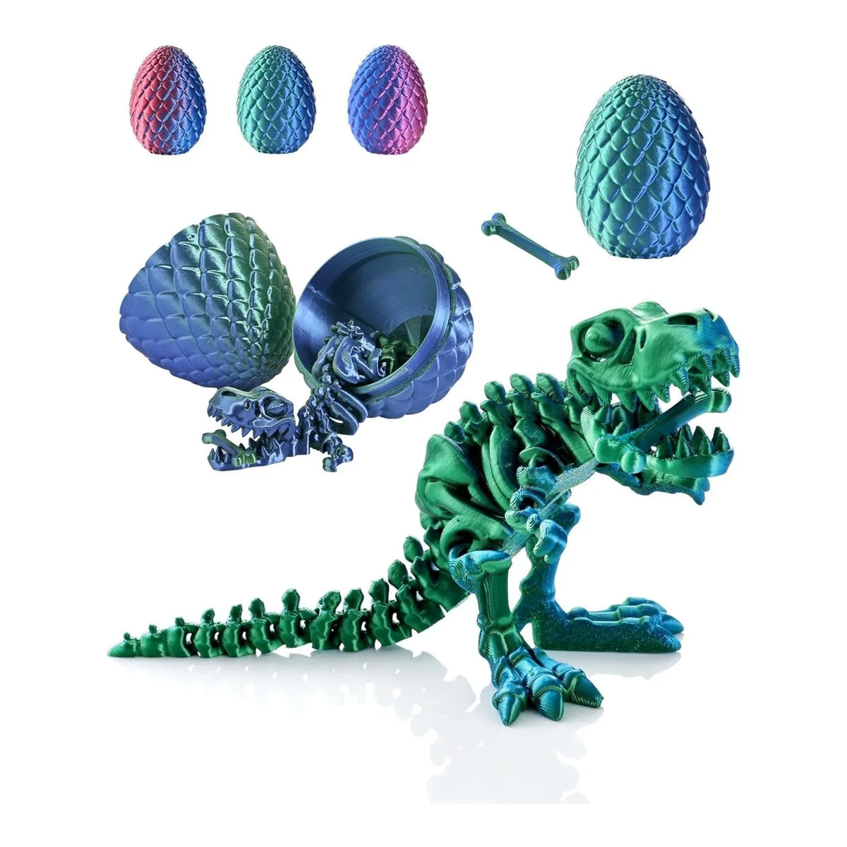 3D Printed Dinosaurwith Egg T-rex Stress Relief Figurines Fidget Zpaxo green