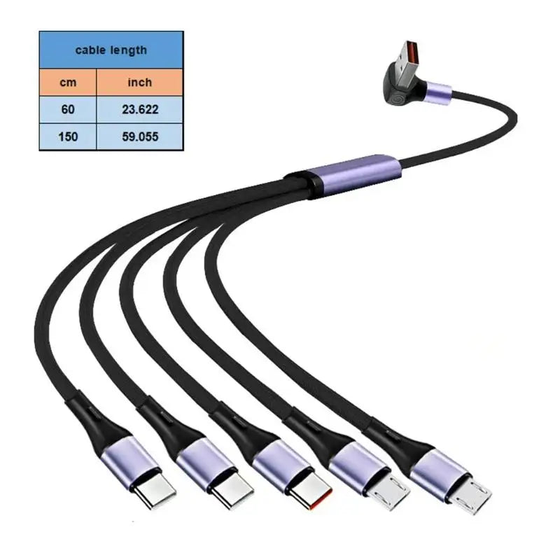 652F USB 5 Port Type-c Pin Charging Data Cable Splitter Cord Zpaxo