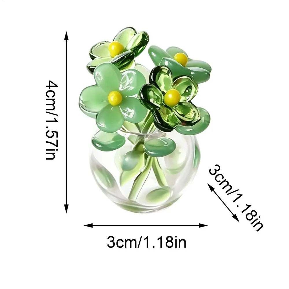 Mini Glass Flowers Artificial Bouquet Small Vase Handmade Green Zpaxo Green