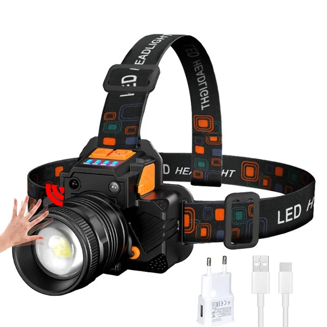 Ultra-bright 30W LED Headlamp 800m Range Motion Sensor USB Zpaxo Package C