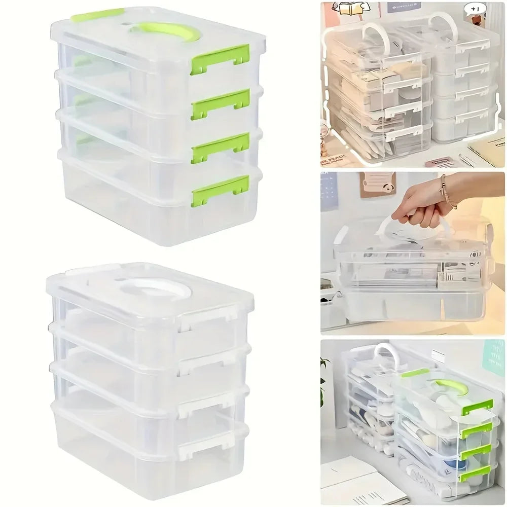 4-layer Transparent Plastic Storage Box Cover Partitioned Drawer Zpaxo