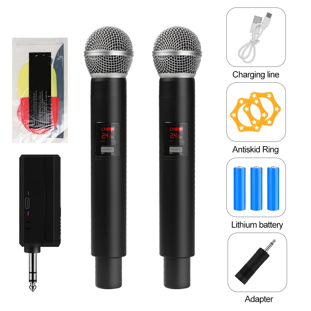 Wireless Microphone UHF Fixed Frequency 2 Channels Handheld Mic Zpaxo 1-to-2