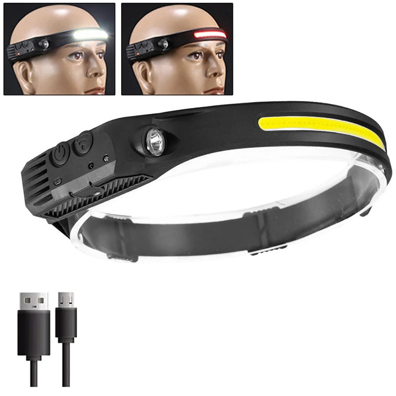 XPE+COB Dual LED Sensor Headlamp USB Rechargeable Head Flashlight Zpaxo White Red Lamp