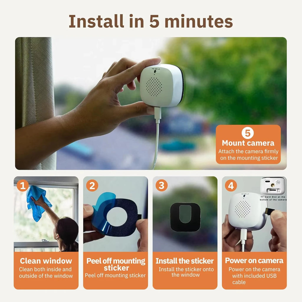 Window Camera Replaces Outdoor Cameras 2.4/5GHz WiFi Camera 3MP Resolution Full-Color Night Vision Through Window Mini Camera Zpaxo