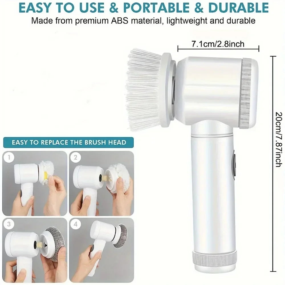Power Scrubber 5 Replaceable Brush Heads Electric Spin Bathroom Zpaxo