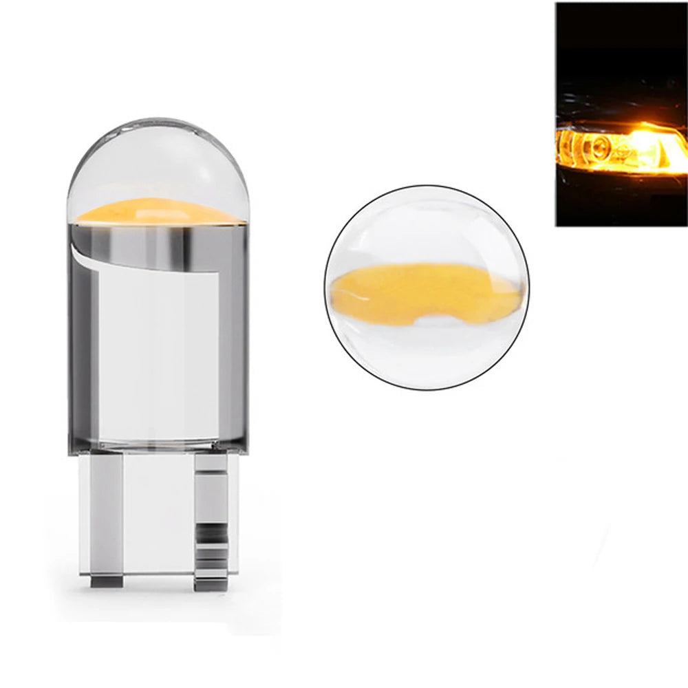 12V DC Auto Lights W5W 194 T10 Car Reading Light Glass Housing License Plate Lamp Car Dome Light LED Car Bulb COB Led Light Zpaxo Yellow-10 pieces