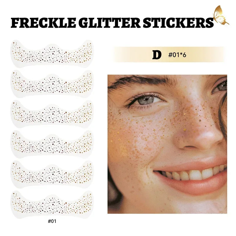 6pcs Hot Stamping Freckles Makeup Patches Waterproof Freckles Stickers Tattoo Glitter Bright Face Art Tattoo Sticker Gold Spot Zpaxo D