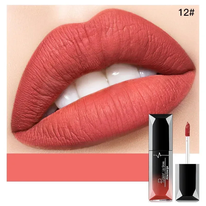 Pudaier Waterproof Lip Gloss Matte Liquid Lipstick Matte Lip Stick Cosmetics Makeup Nude Purple Black Rose Cosmetics Zpaxo 12