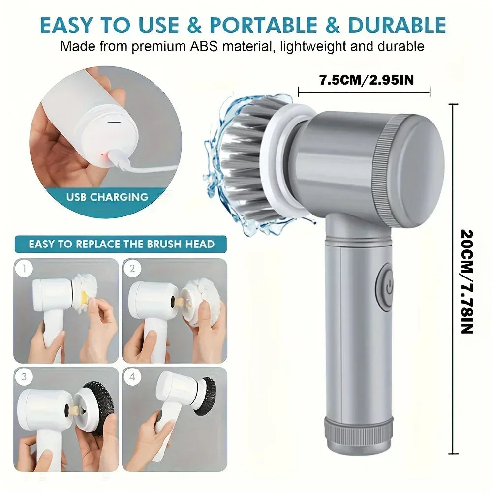 Electric Spin Scrubber Cordless 5 Replaceable Brush Heads Cleaning Zpaxo