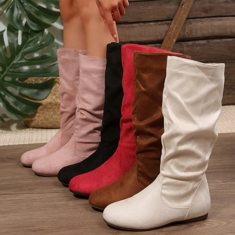 2026 Spring Autumn Women's Round Closed Toe Solid Vintage Mid Boots Zpaxo