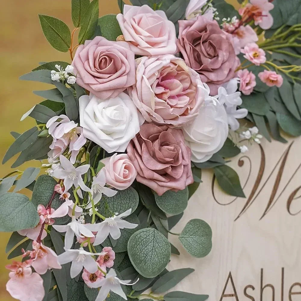 Romantic White Artificial Wedding Flowers Arch Welcome Sign Decor Zpaxo