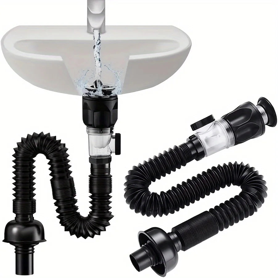 ABS Kitchen Sink Drain Pipe Adjustable P-trap Odor Clog Proof Slip Zpaxo