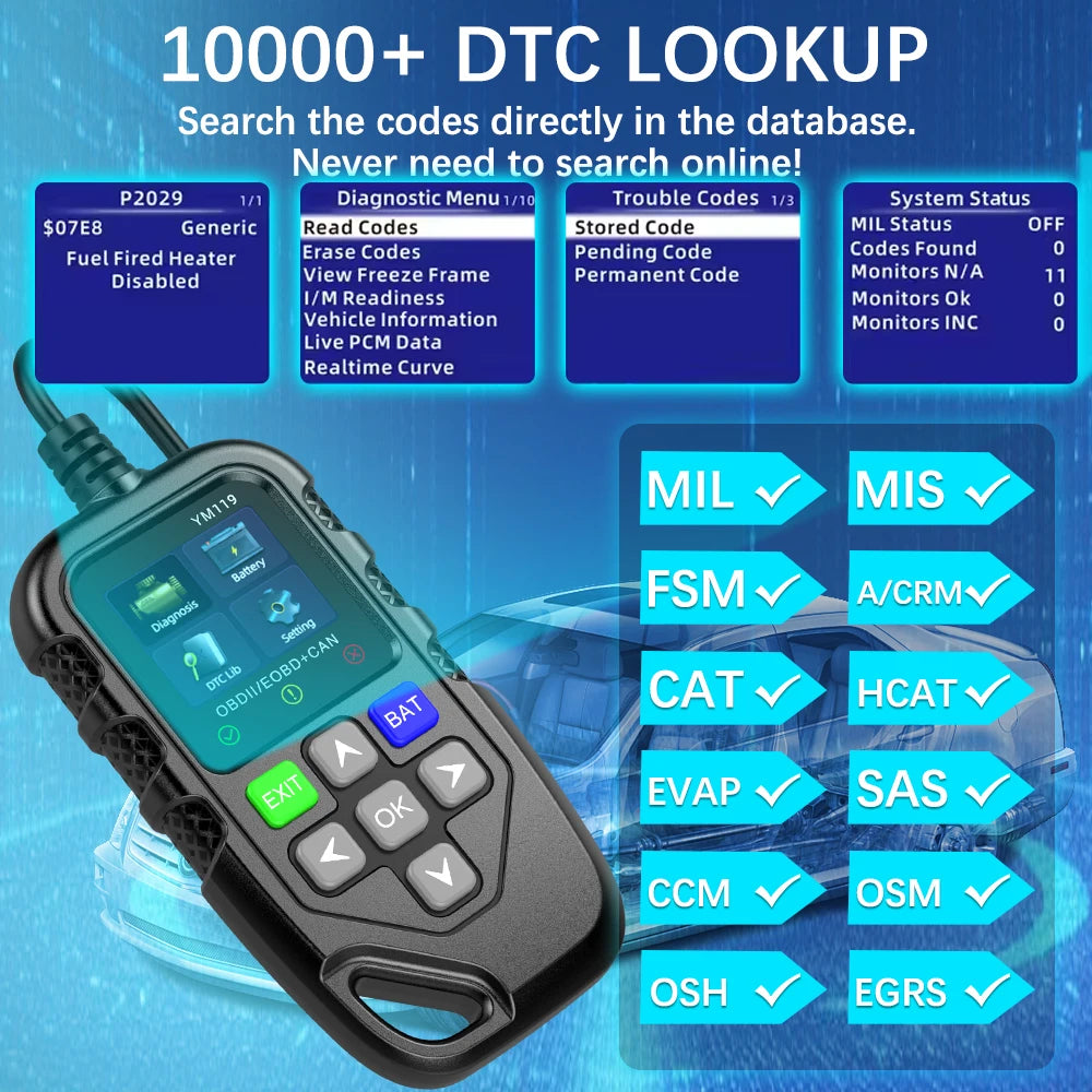 YM119 Car Auto Diagnostic Tool OBD2 Code Reader OBDII Scanner Work Zpaxo