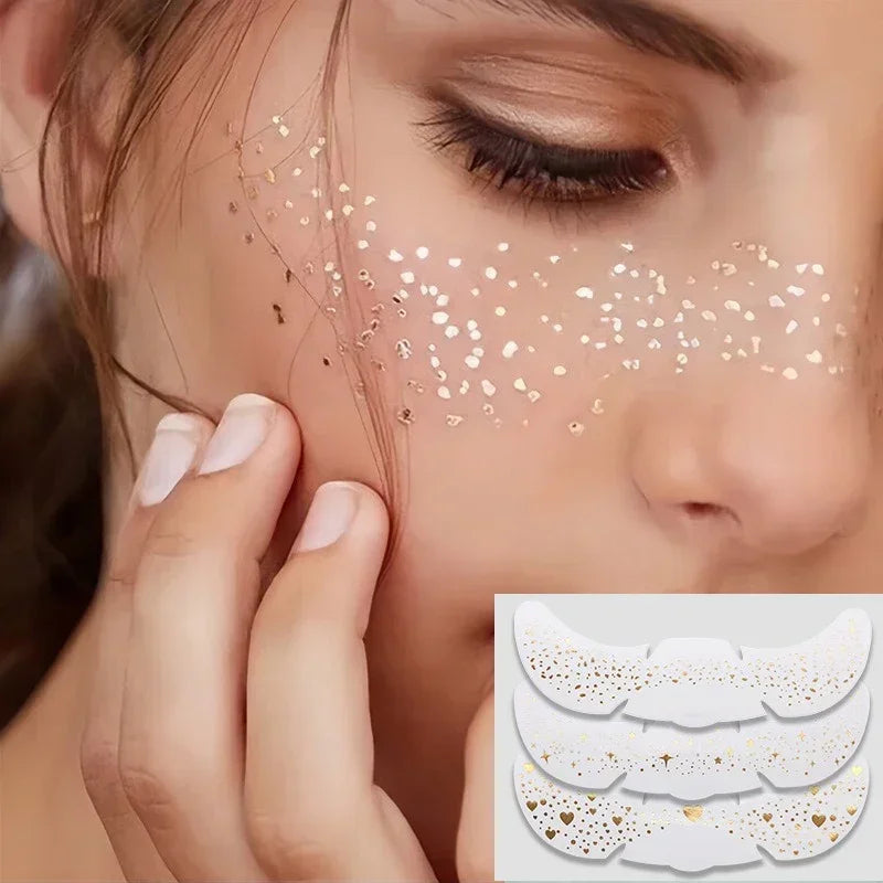 6 Sheets Stamping Freckles Makeup Patches Glitter Gold Fake Temporary Zpaxo