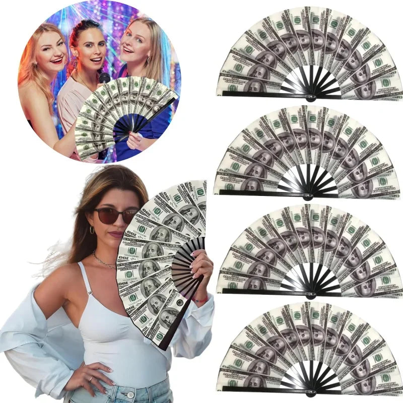 Realistic Dollar Bill Printed Handheld Fan Lightweight Plastic Zpaxo