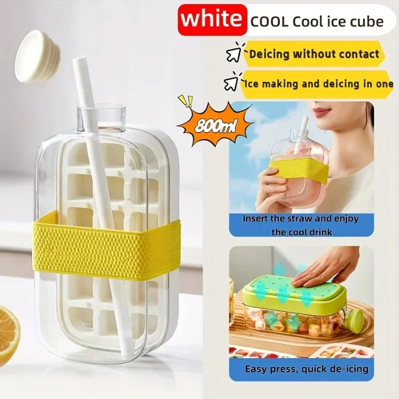 Large Capacity Ice Cube Maker Water Bottle Silicone Tray with Straw for Juice Beverage Cooling Stackable Design Durable Plastic Zpaxo Bai800-without straw 2 PCS