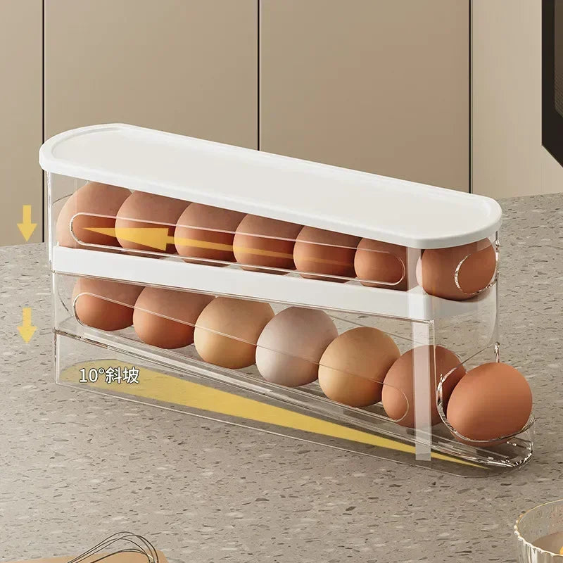 2-Tier Automatic Rolling Egg Dispenser Stair-style Storage Organizer Zpaxo