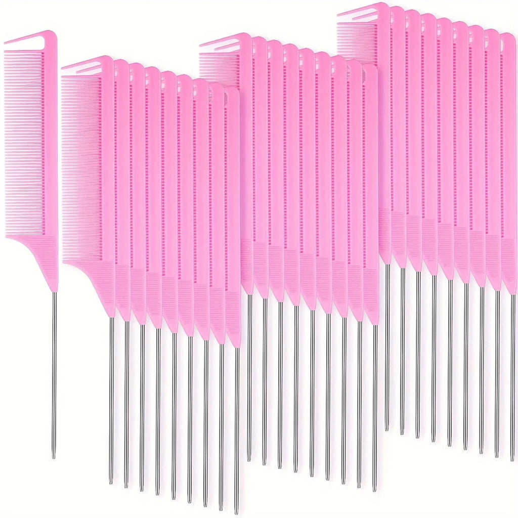 Pointed Tail Comb Suitable Hairstyle Design Plastic Teeth Metal Zpaxo 30pcs pink
