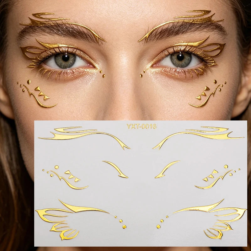 Colorful Eyes Makeup Stickers Laser Temporary Tattoo Eye Liner Brows Face Art Sticker Decals Halloween Festival Party Decoration Zpaxo YXT-016-1Pc