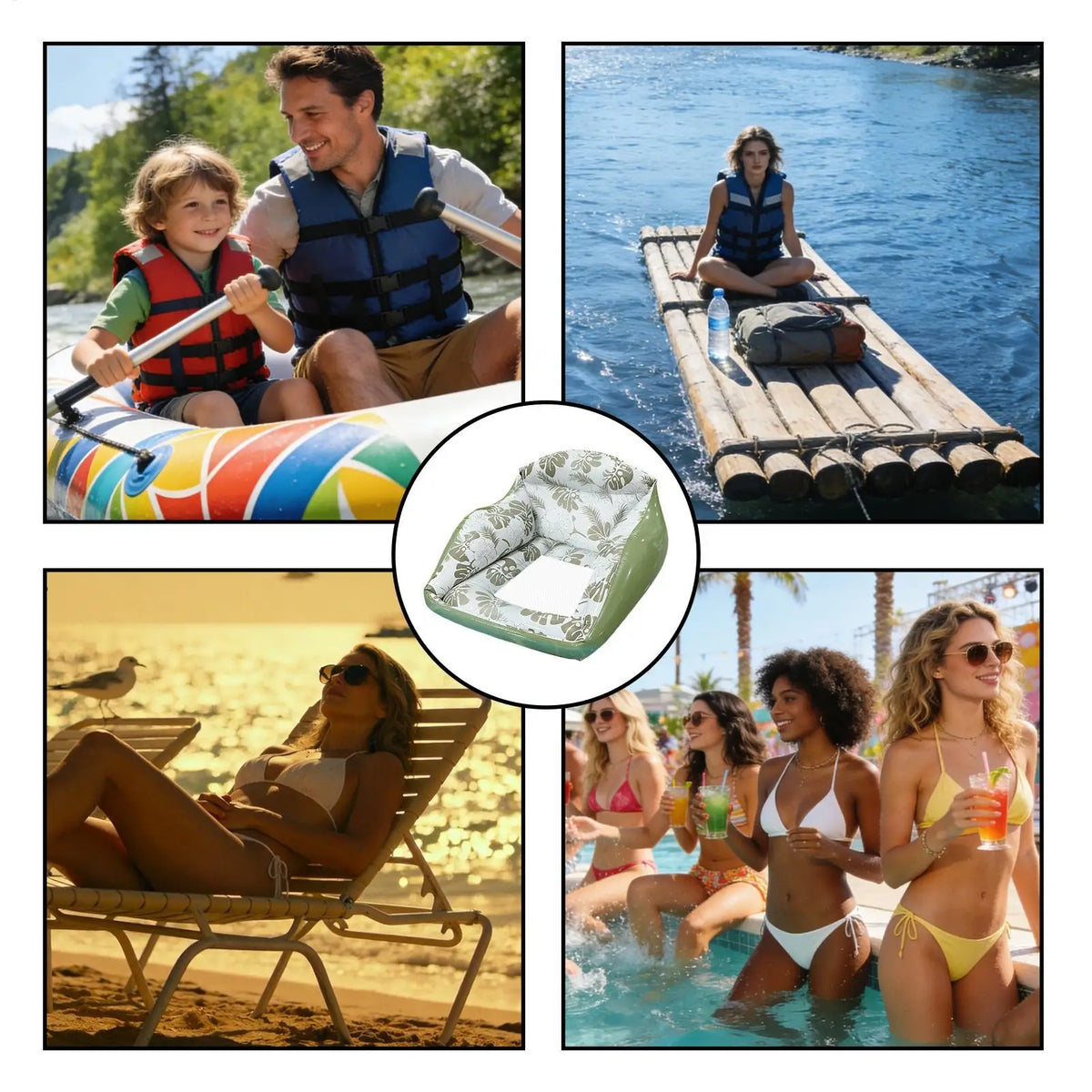 Pool Rafts Adults Inflatable Lounger Ergonomic Headrest Floating Zpaxo