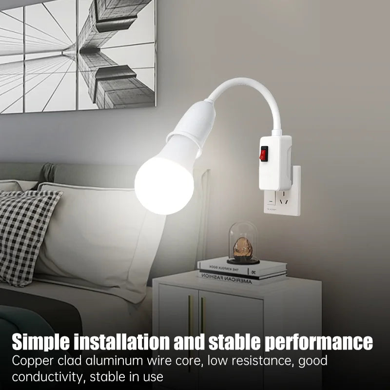 Stainless Steel E27 Lamp Base Adjustable Flexible Bend Switch EU US Zpaxo