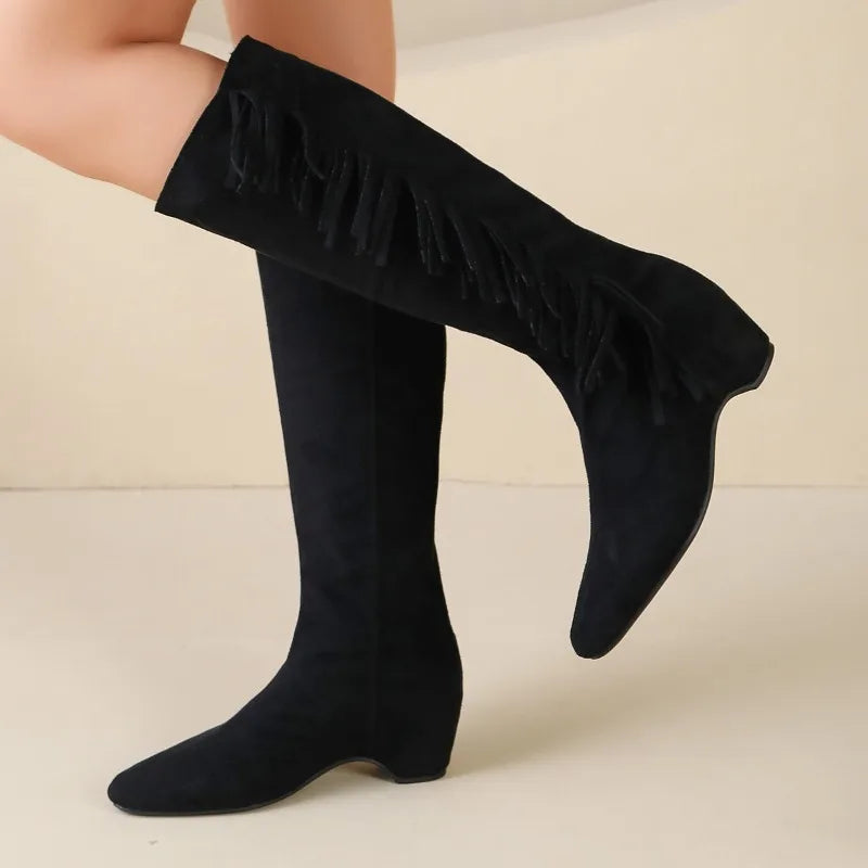 Spring Autumn Pointed Closed Toe Women's Solid Vintage Tassel Zpaxo
