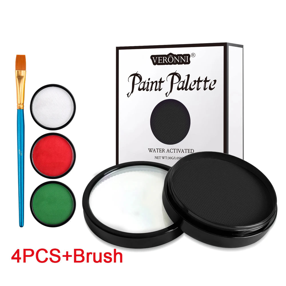 Face Body Paint Water Activated Painting Stage Screen Performances Zpaxo 4pcs and brush