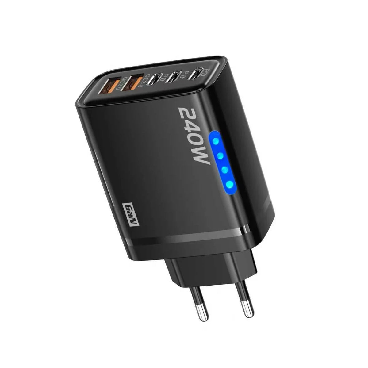 5 in 1 GaN Desktop Charger 240W Fast Charging Adapter For iPhone 17 16 15Pro Samsung 10A USB To Type C Cable 3PD 2USB Charger Zpaxo black EU