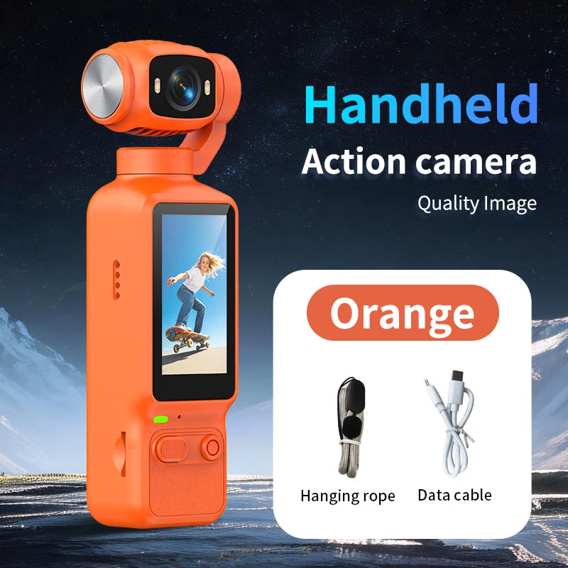 Handheld Action Camera 4K Pocket Vlogging 180 Rotating Screen Zpaxo Orange