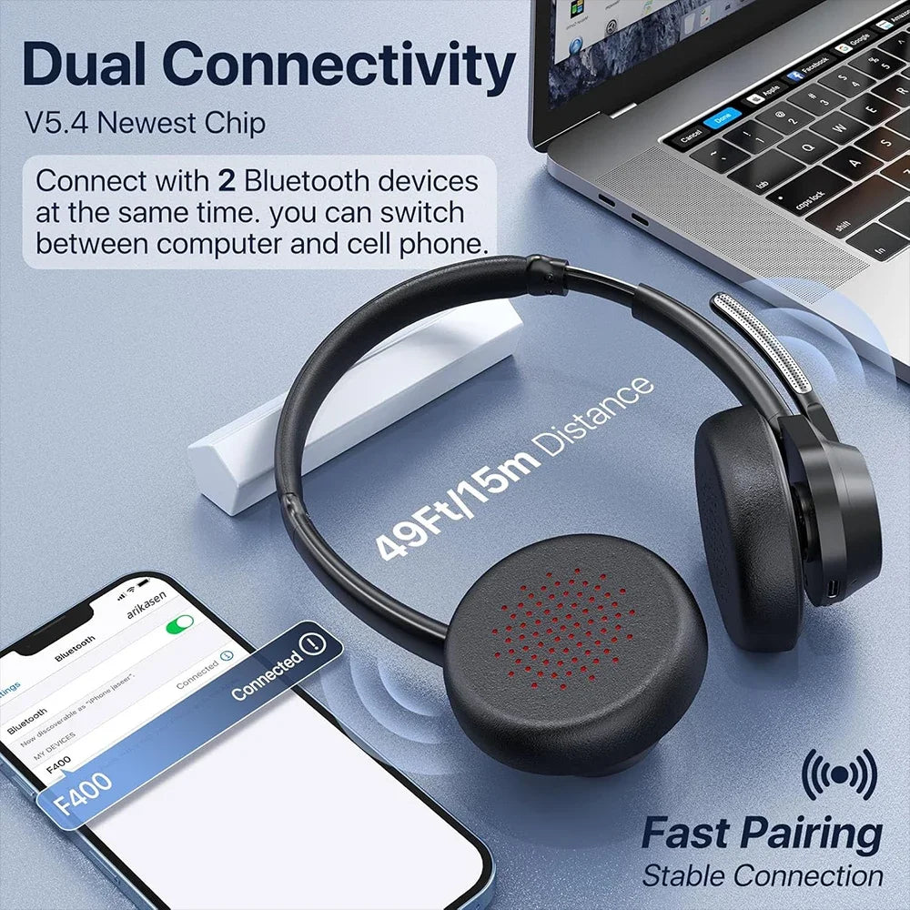 Bluetooth Headset Wireless V5 4 Headphones Microphone Noise Canceling Zpaxo