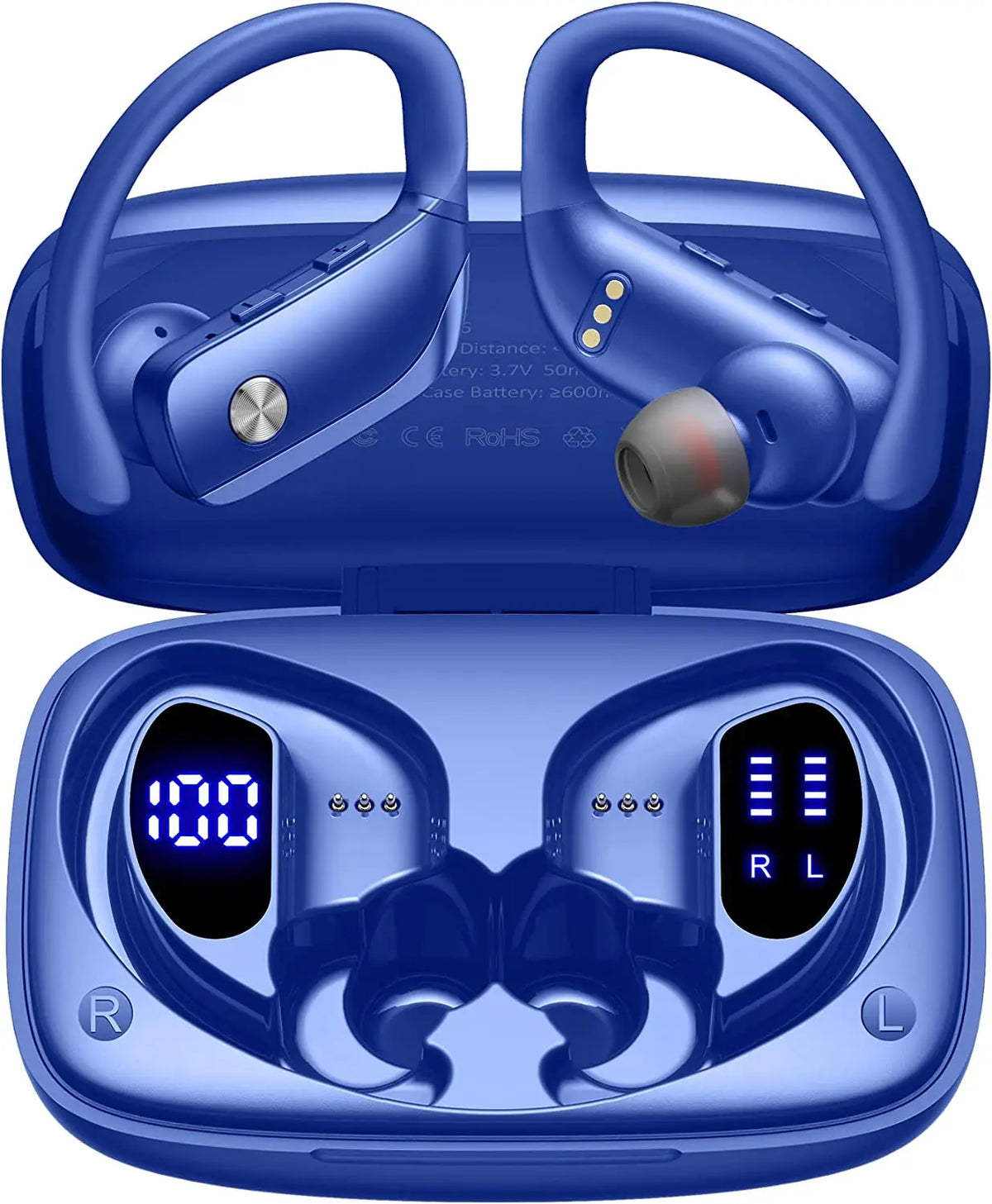Ear Buds Wireless Earbuds Bluetooth Headphones 80H Playtime LED Zpaxo Blue