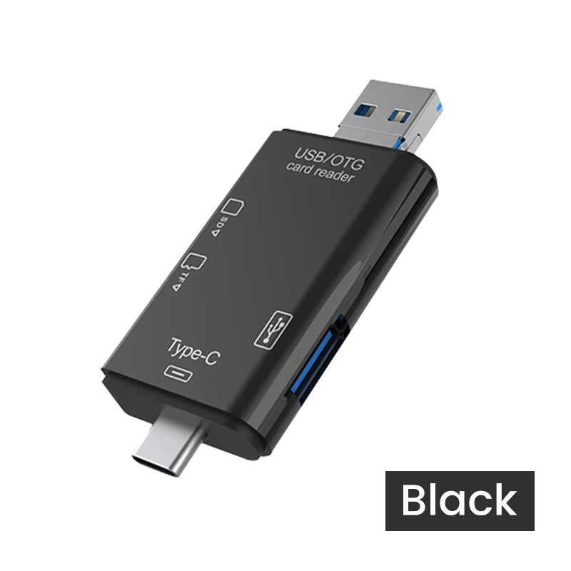 Multifunction 6 In 1 OTG SD Card Reader USB Card Reader Type-C/TF/SD Memory Card Adapter For Phone PC Laptops Camera Accessories Zpaxo Black