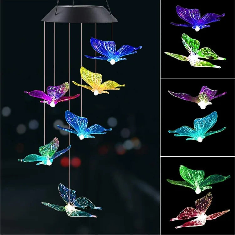 Solar Wind Chime Lights 6 Hummingbird Butterfly Wishing Bottle Zpaxo Color butterfly Black Shell China Mainland
